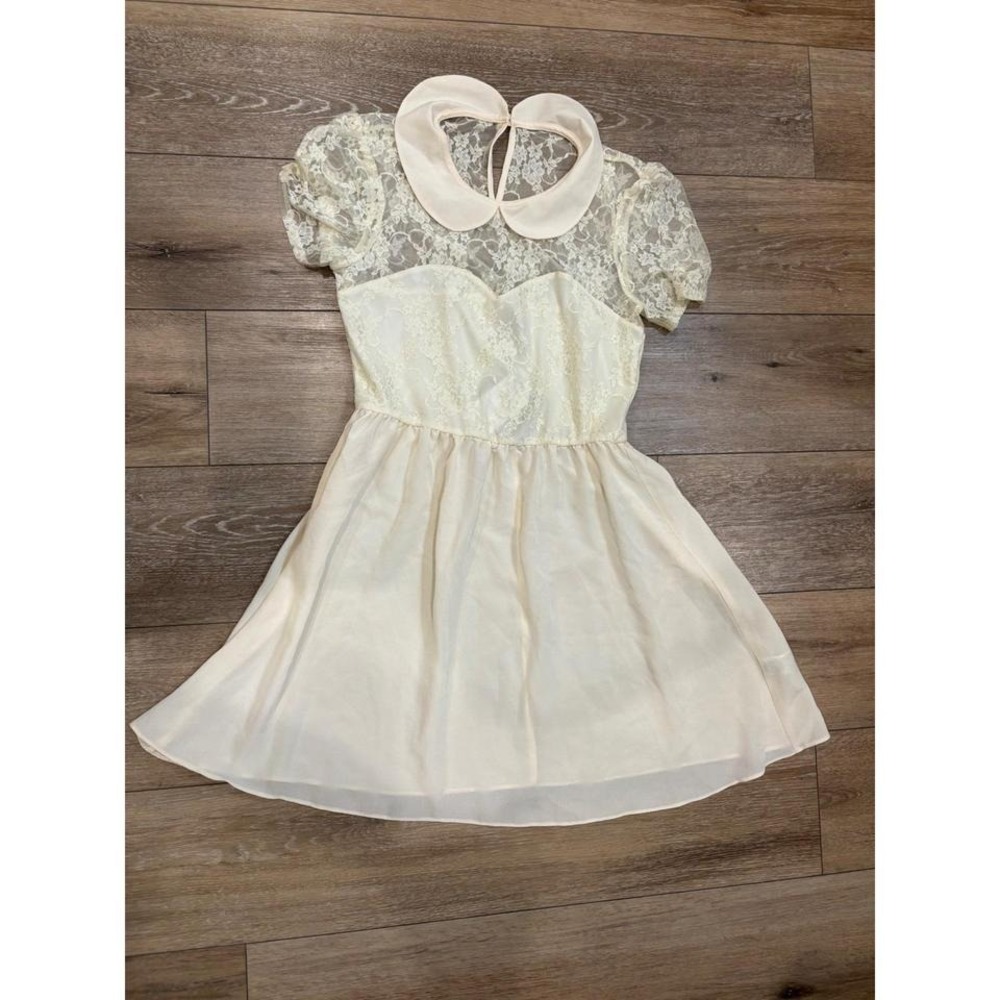 ASOS Cream Lace Peter Pan Collar Mini Dress Short Sleeve NWT Size 8